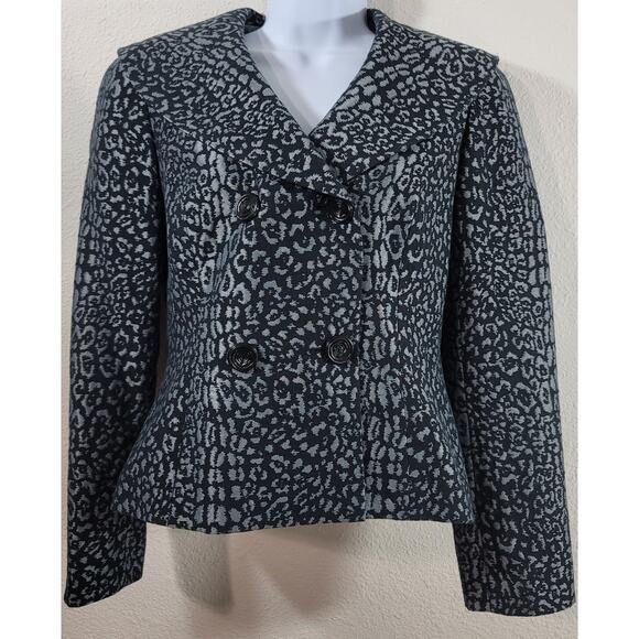VTG Liz Claiborne Suits Black Silver Abstract Print Blazer 4 Cropped Lightweight - Picture 1 of 8